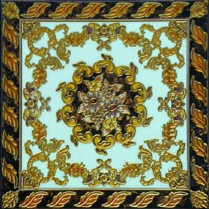 Anuj Golden Rangoli Pooja Room Vitrified Slab 1200x1200mm — Divine Chakra Mandir