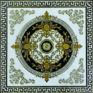 Anuj Golden Rangoli Pooja Room Vitrified Slab 1200x1200mm — Auspicious Peacock Mandir