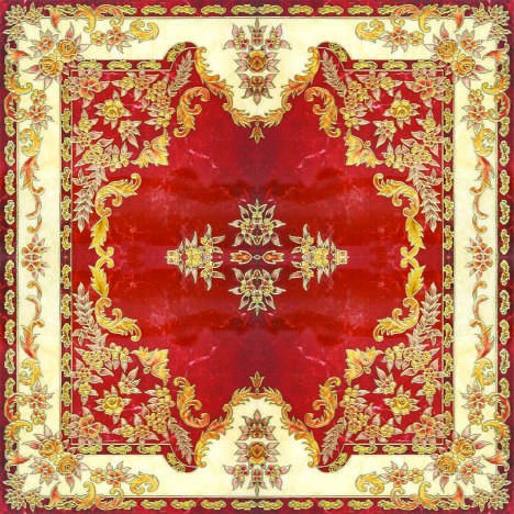 Anuj Golden Rangoli Pooja Room Vitrified Slab 1200x1200mm — Auspicious Peacock Mandir