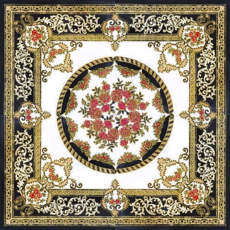 Anuj Golden Rangoli Pooja Room Vitrified Slab 1200x1200mm — Divine Chakra Mandir