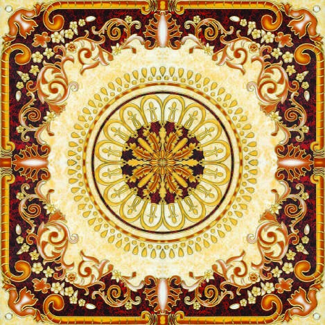 Anuj Golden Rangoli Pooja Room Vitrified Slab 1200x1200mm — Auspicious Peacock Mandir