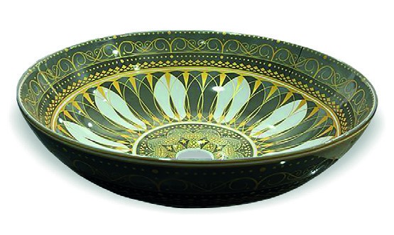Healthware Ceramic Vanity Basin — Oval Silk Matte Emerald Tabletop
