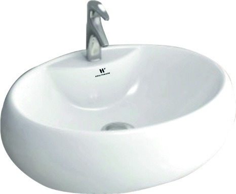 Healthware Ceramic Vanity Basin — Oval Silk Matte Emerald Tabletop