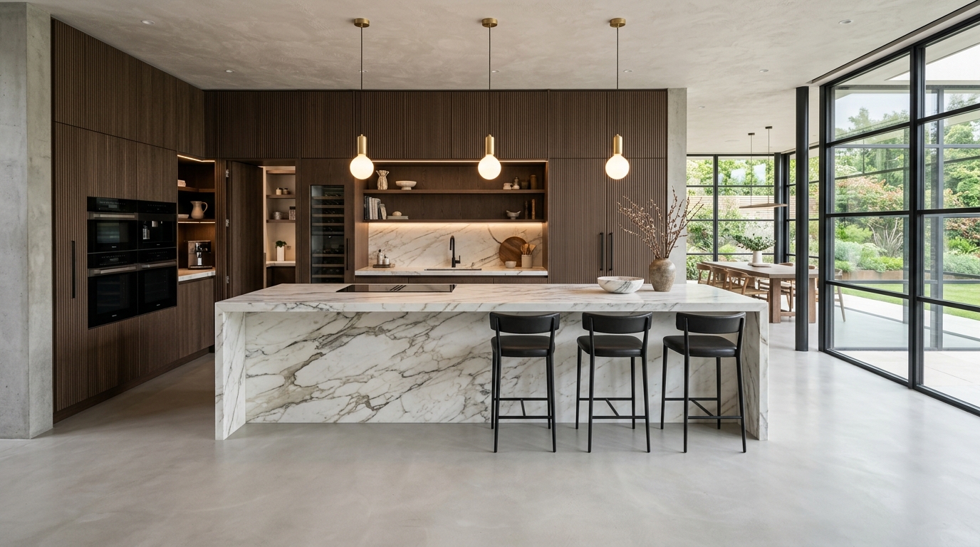 Modern Chef’s Waterfall Island Kitchen (Anna Nagar, Chennai)